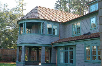 Metal roofing with green trim